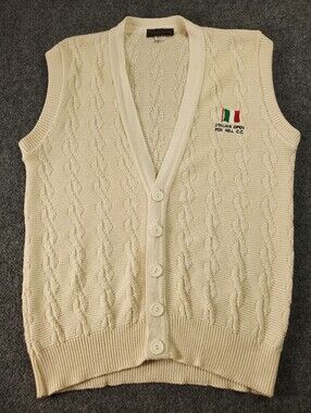 Vintage Andrew Rohan Cardigan Sweater Vest Medium Cable Knit Italian Open Beige